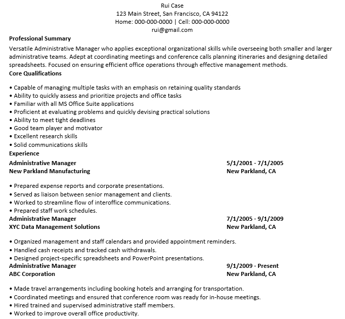 Business Administration Manager Resume