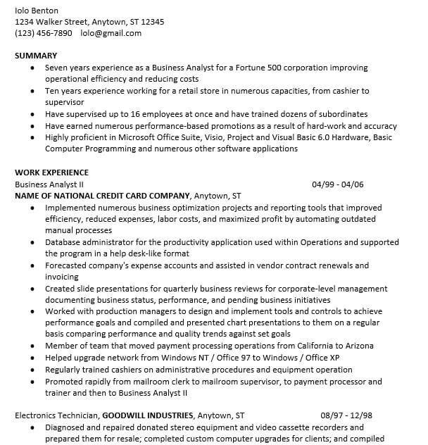 Business Analyst Resume Format