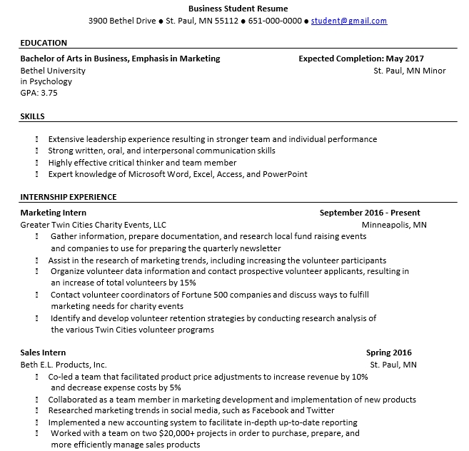 Business Student Resume