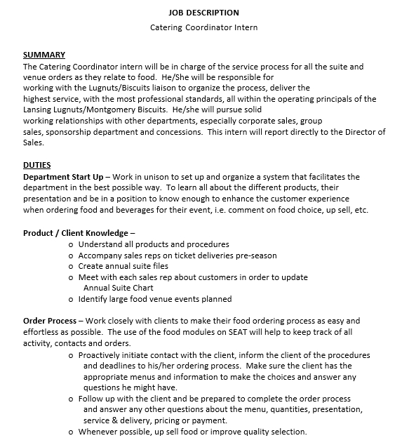 Catering Coordinator Resume