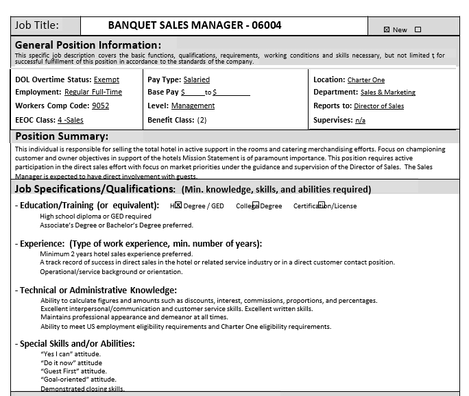 Catering Sales Manager Resume