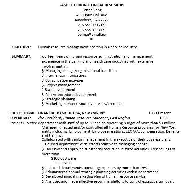 Chronological Resume Template for Human Resource