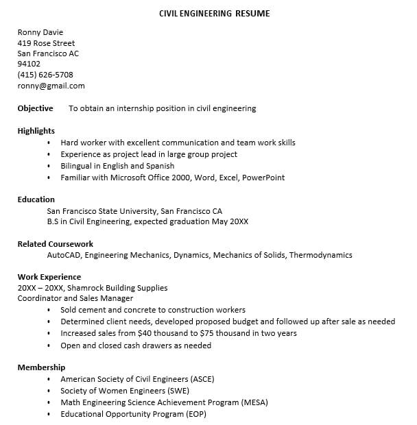 Civil Engineer Resume PDF Free Download