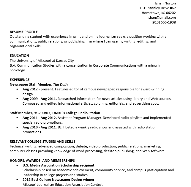 College Student Resume Format