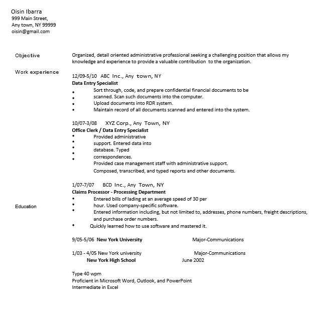 Data Entry Specialist Resume PDF Download