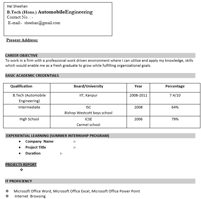 Doc Format Free Automobile Resume Template