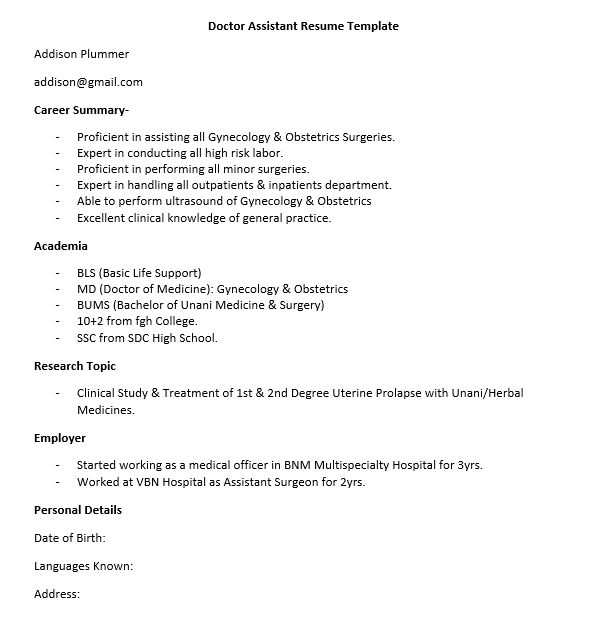 Doctor Assistant Resume Template