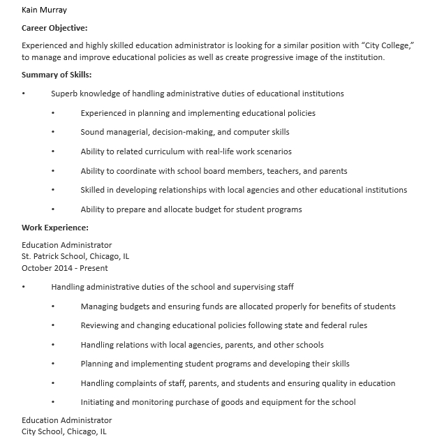 Education Administration Resume Format.DOC