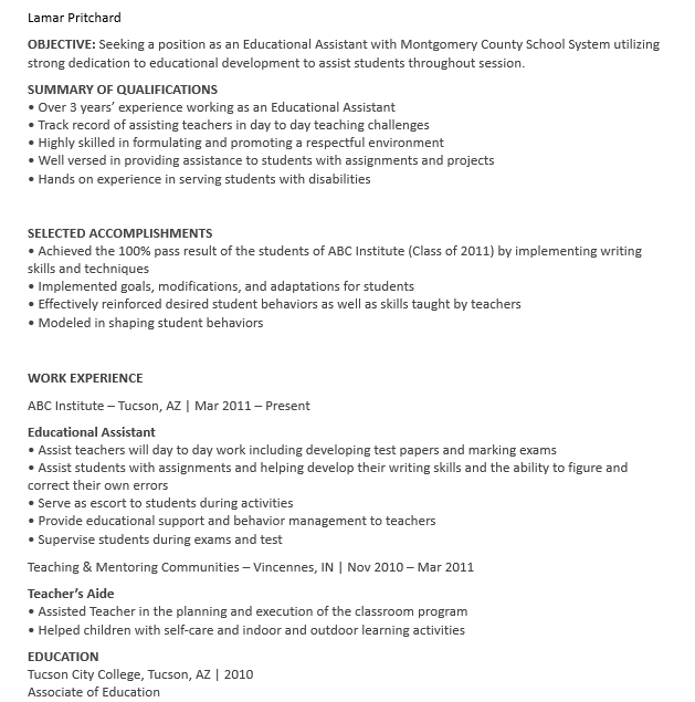 Education Assistant Resume Sample.DOC