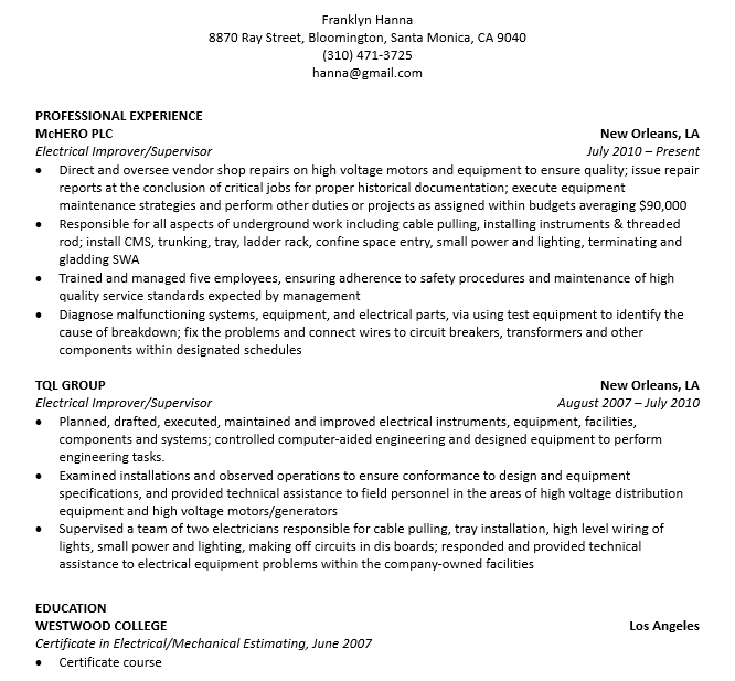 Electrical Engineering Student Resume 1
