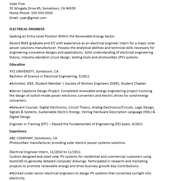 Electrical Engineering Student Resume