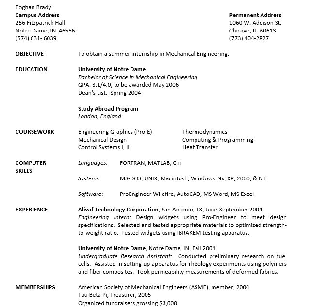 Engineering Resume Doc Format