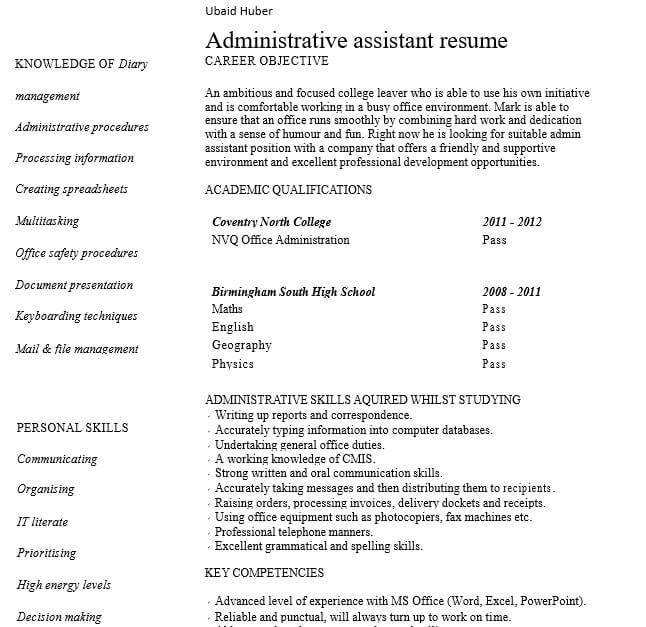 Entry Level Administrative Assistant Resume by Profession