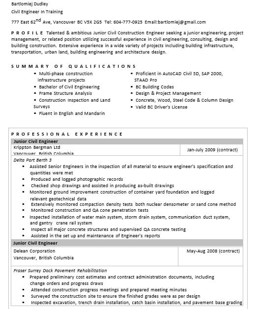 Entry Level Civil Engineer Resume PDF Downlaod