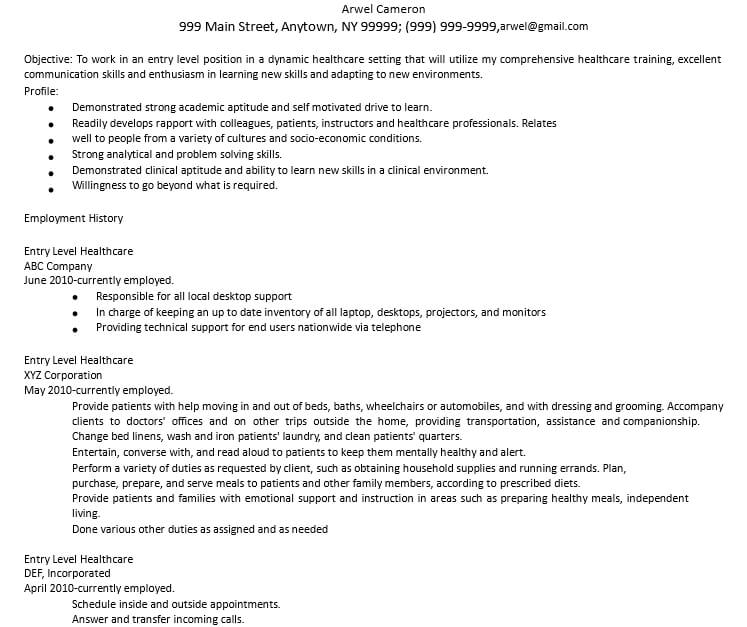 Entry Level Healthcare Administrative Assistant Resume