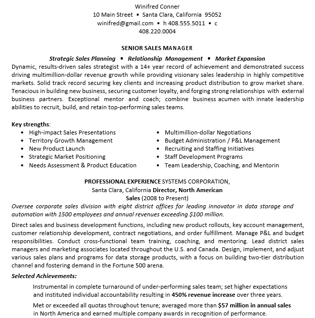 Executive Sales Manager Resume