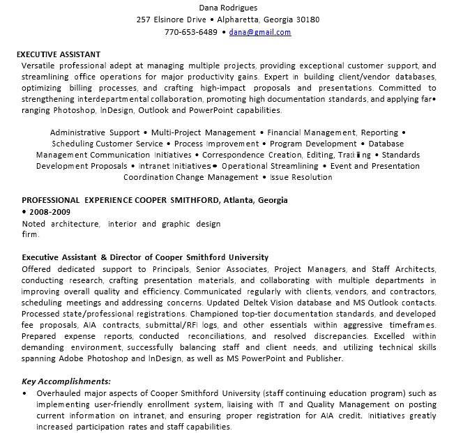 Experienced Executive Assistant Resume