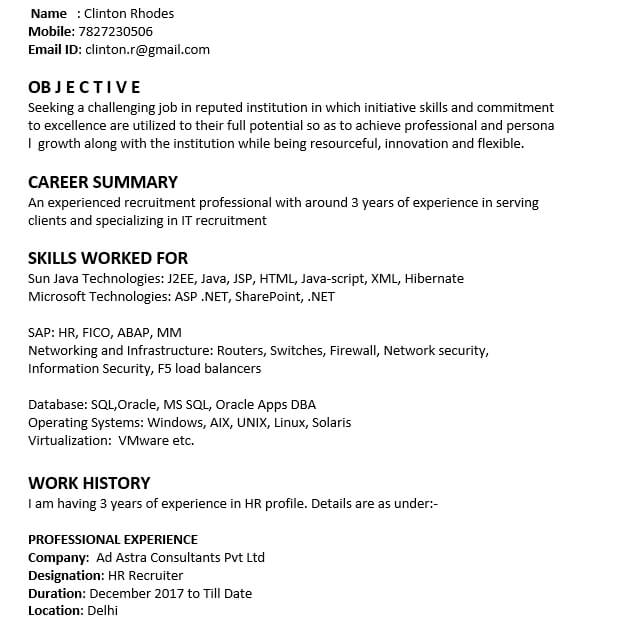 HR Recruiter Resume