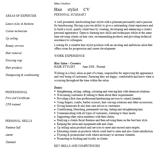 Hair Stylist Assistant Resume