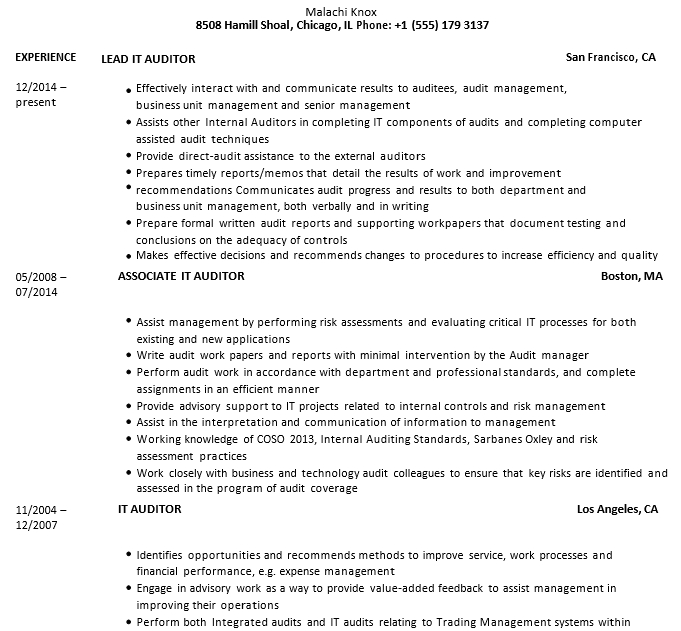 IT Auditor Resume Template