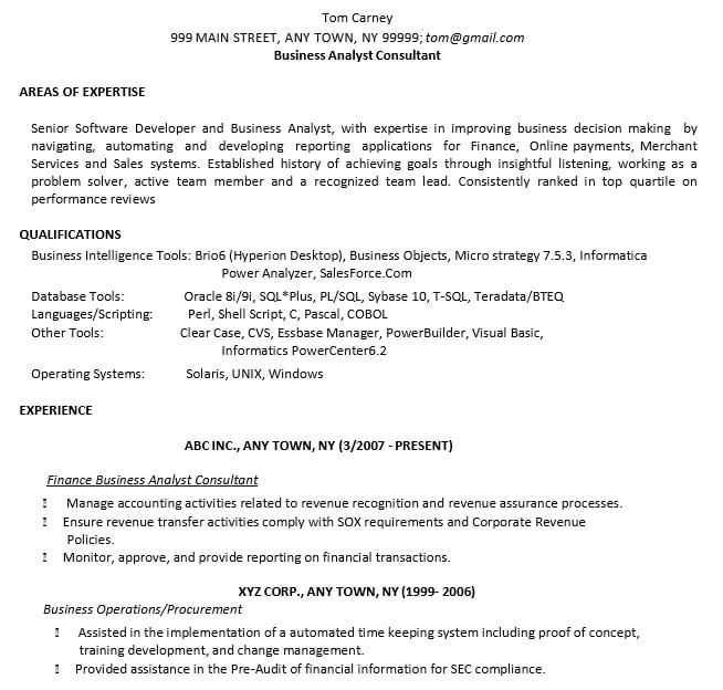 IT Business Analyst Resume