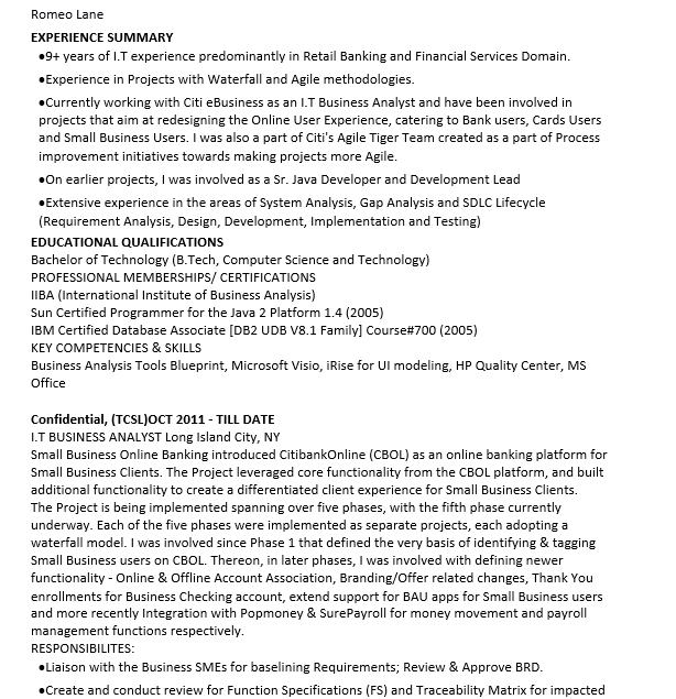 IT Business System Analyst Resume