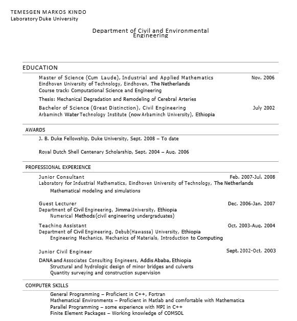 Junior Civil Engineer Resume PDF Template