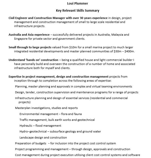 Key Skills Civil Engineer Resume PDF Free Download
