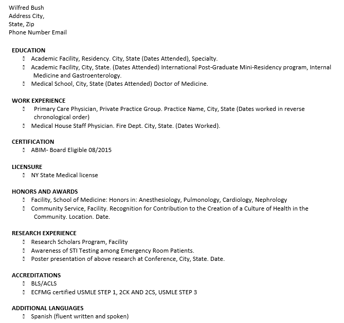 MD Physician Doctor Resume Free PDF Download