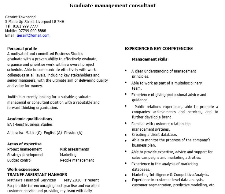 Management Consulting Graduate Resume