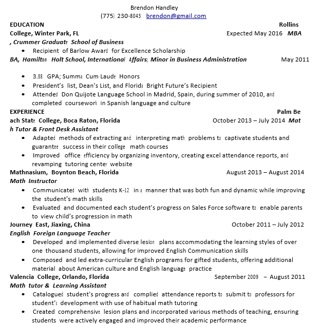 Math Tutor Resume PDF Free Download