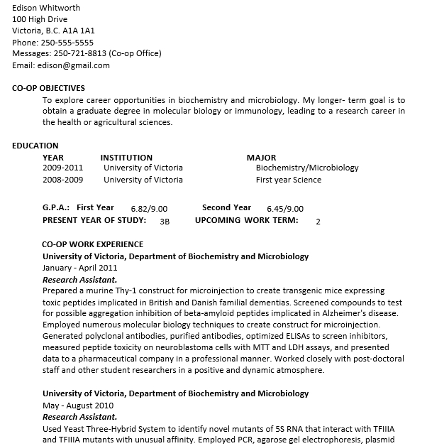 Microbiologist Entry Level Resume
