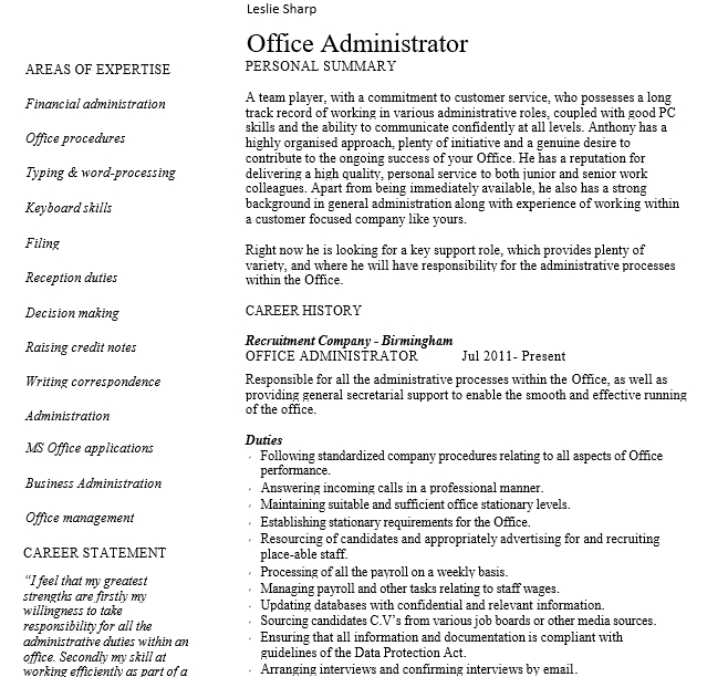Office Administrator Resume Templates