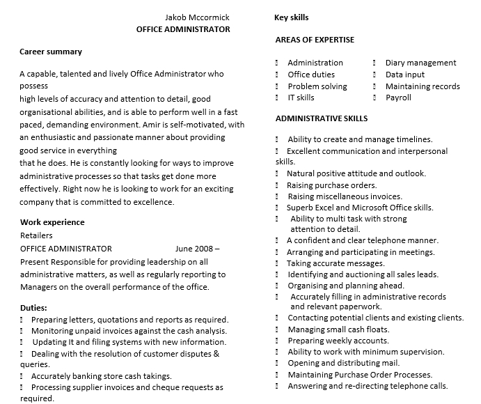 Office Administrator Resume