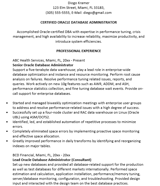 Oracle Database Administrator Resume
