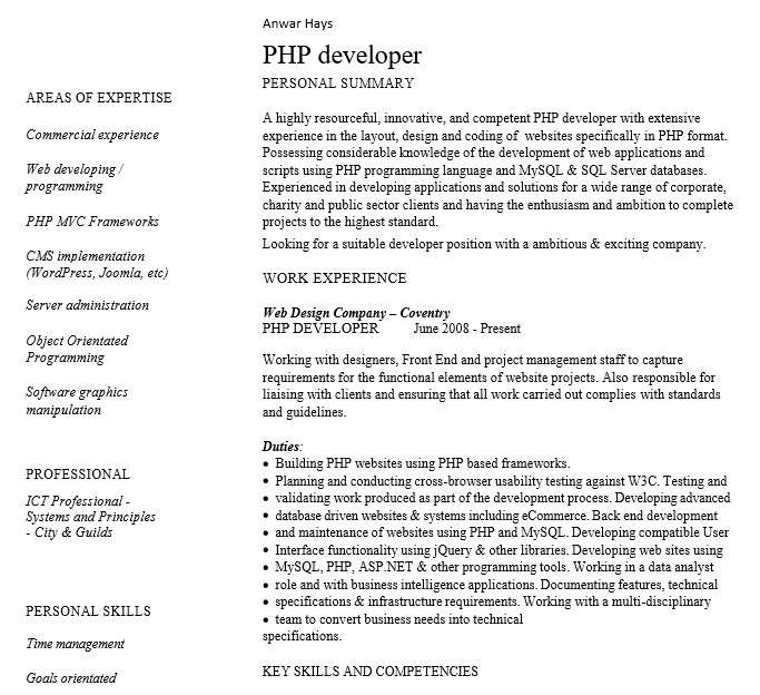 Php Resume