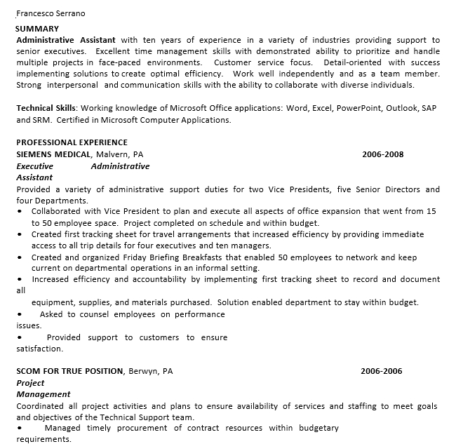 Printble Executive Administrative Assistant Resume