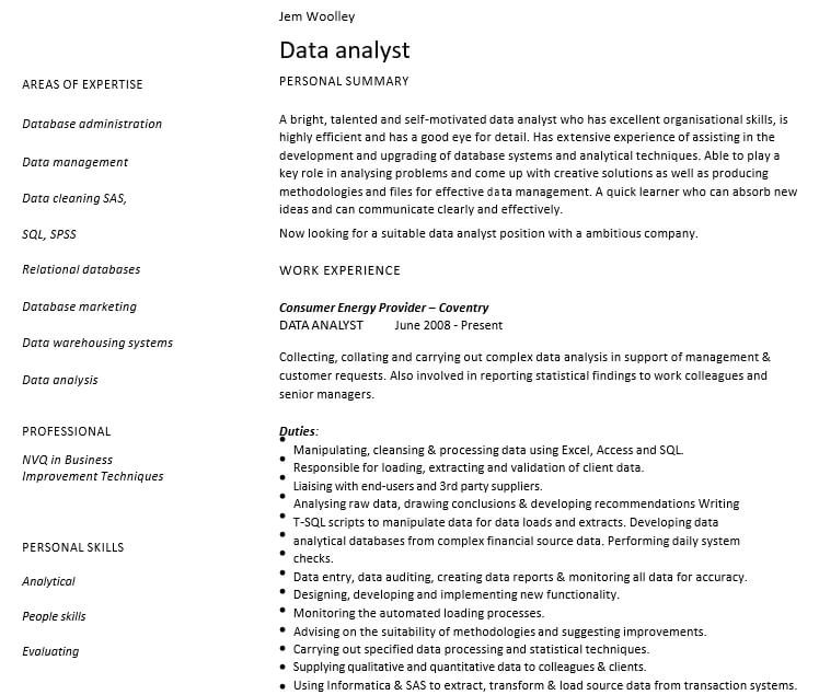 Proffesionla Data Analyst Resume PDF Download