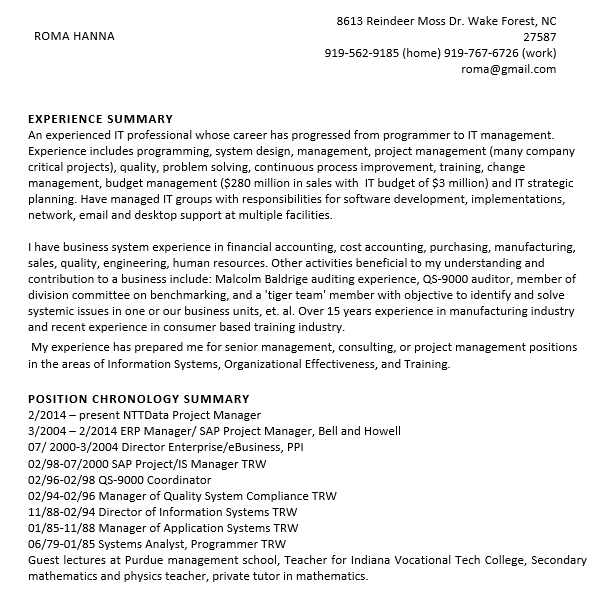 Project Manager Resume for SAP Word Free Download