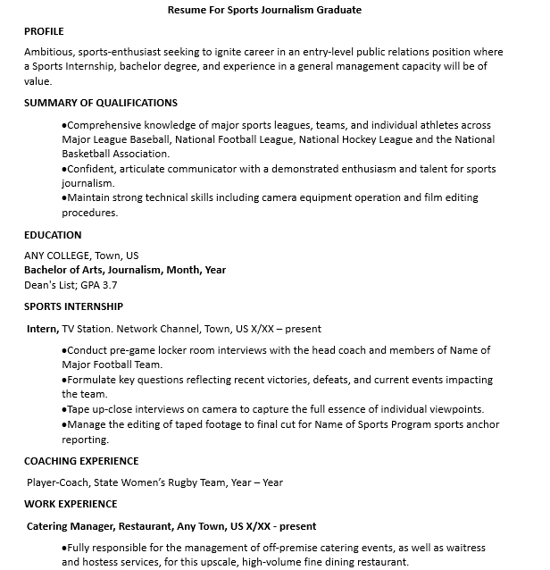Resume For Sports Journalism Graduate