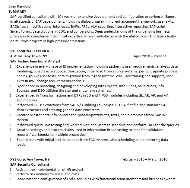 SAP Consultant Resume PDF Free Downlaod