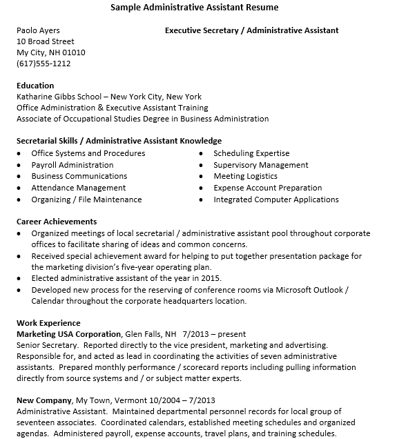 Sample Administrative Assistant Resume