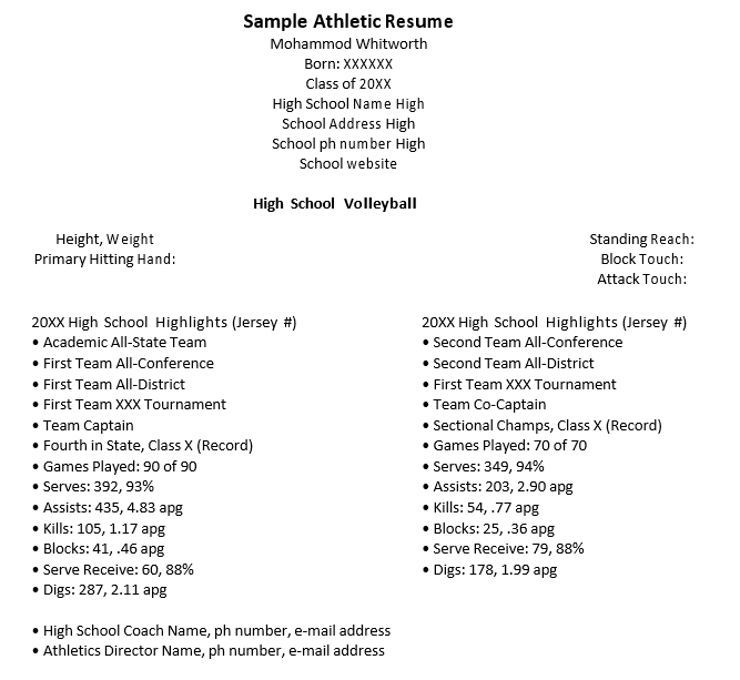 Sample Athletic Resume