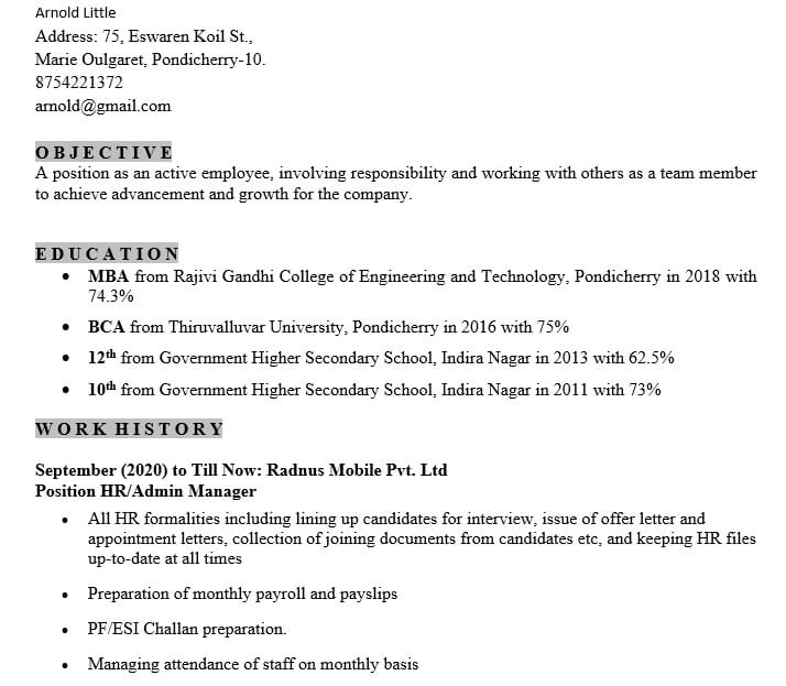 Sample HR Recruiter Resume