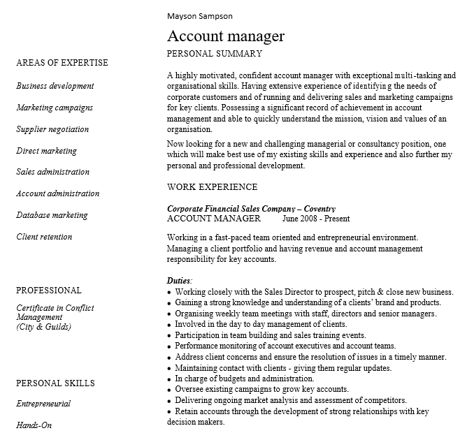 Senior Account Manager Resume