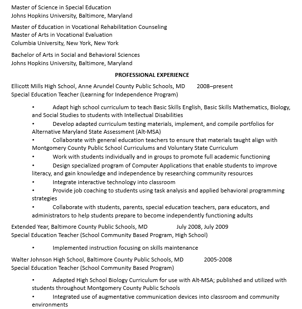Special Education Resume Example.DOC