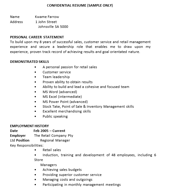 Standard Retail Assistant Manager Resume