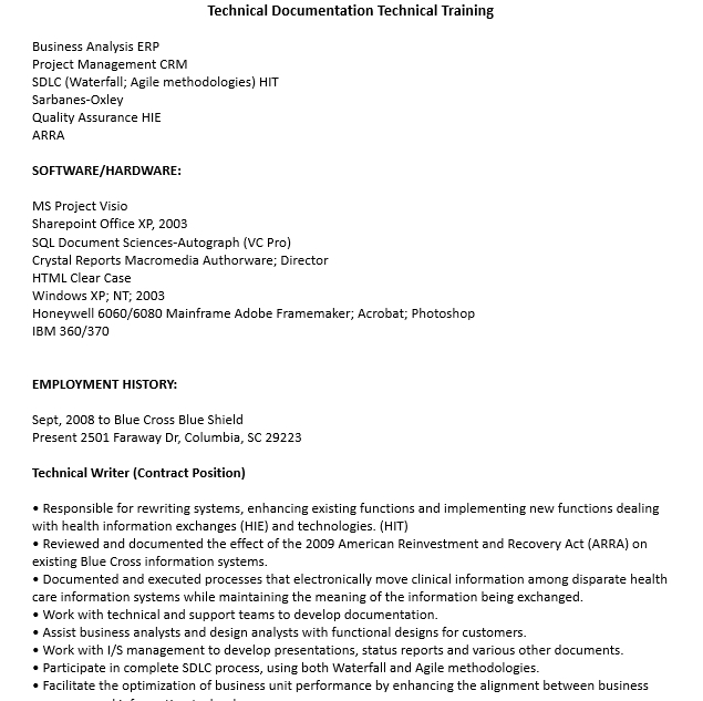 Technical Writer Business Analyst Resume