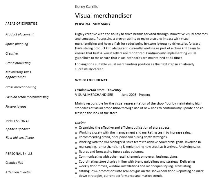 Visual Merchandiser Resume