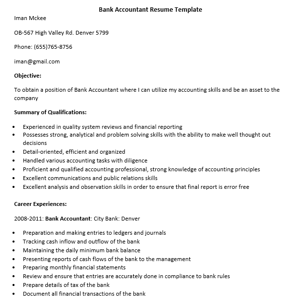 bank accountant resume template